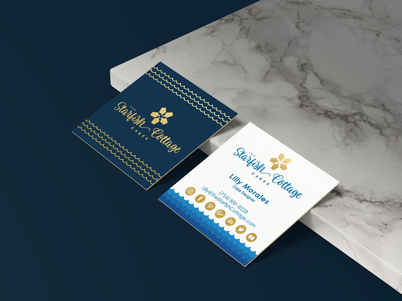 Wedding Cake Logo Business Cards printing by Moo, Gold foil and ultra thick.