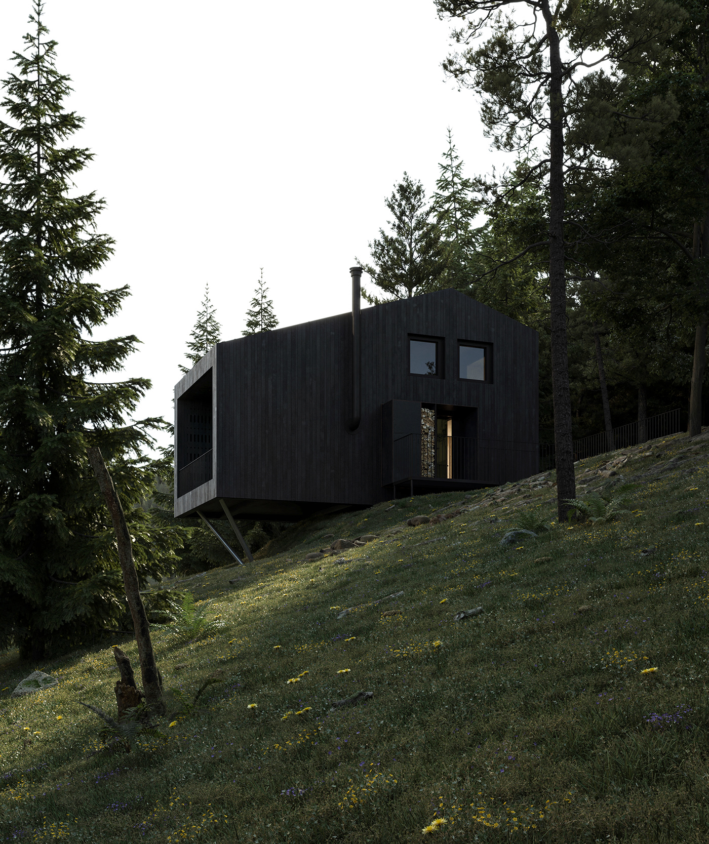 architecture archviz cabin exterior house minimal Render visualization wood woods
