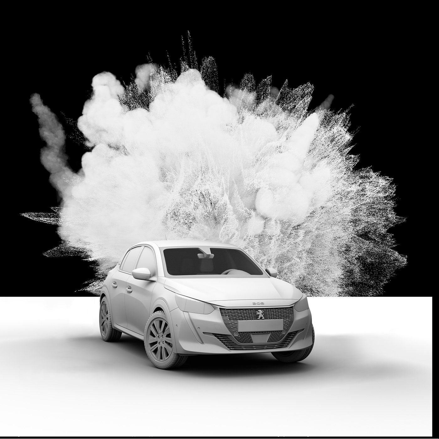 c4d car CGI explosion octanerender   PEUGEOT Peugeot2008 peugeot208 peugeot3008 powder