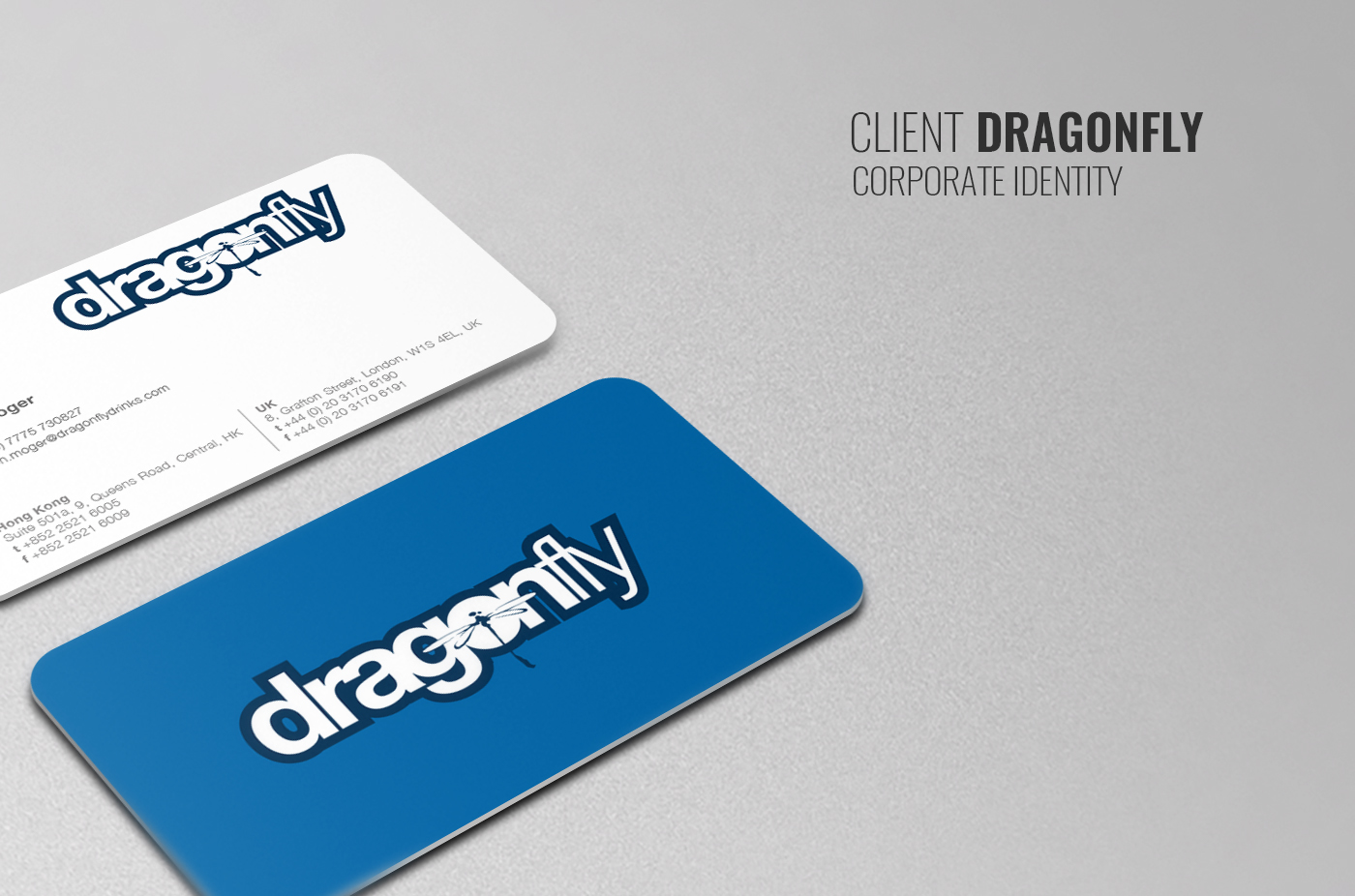 energy drink can Corporate Identity beverage Business Cards blue dragonfly rounded Stationery Hong Kong drinks energy flat
