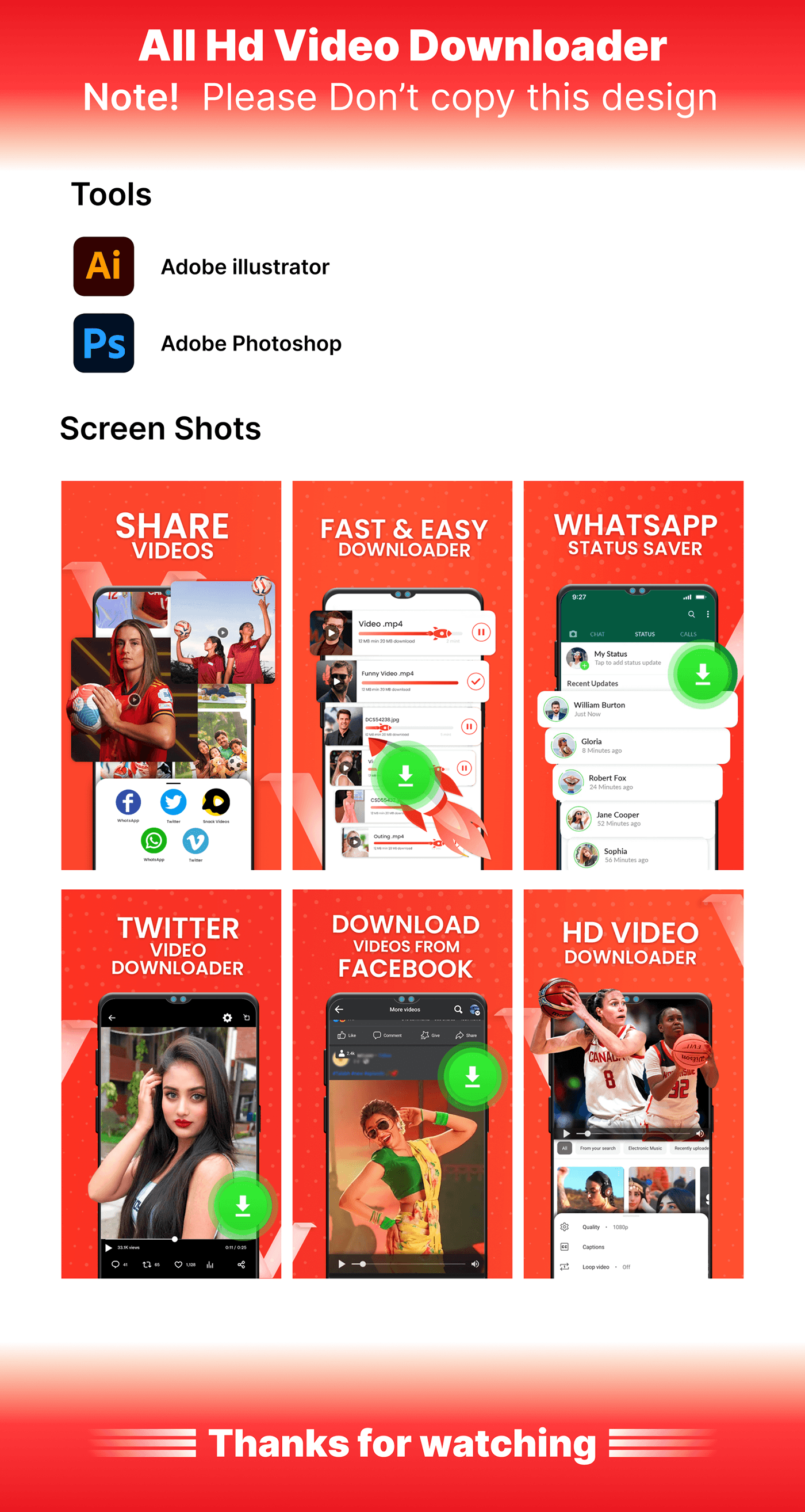 All Video Downloader Screenshots app store screenshots Icon feature image Digital Assets Mobile app UI UX design interection UI/UX
