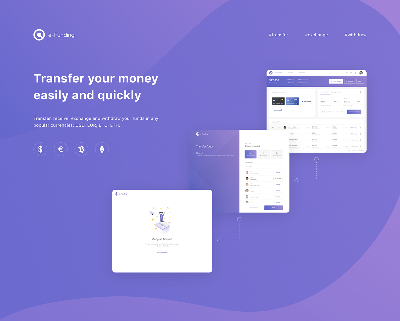 payment system violet Transactions TRANSFER add funds withdraw btc eth Recipient dashboard