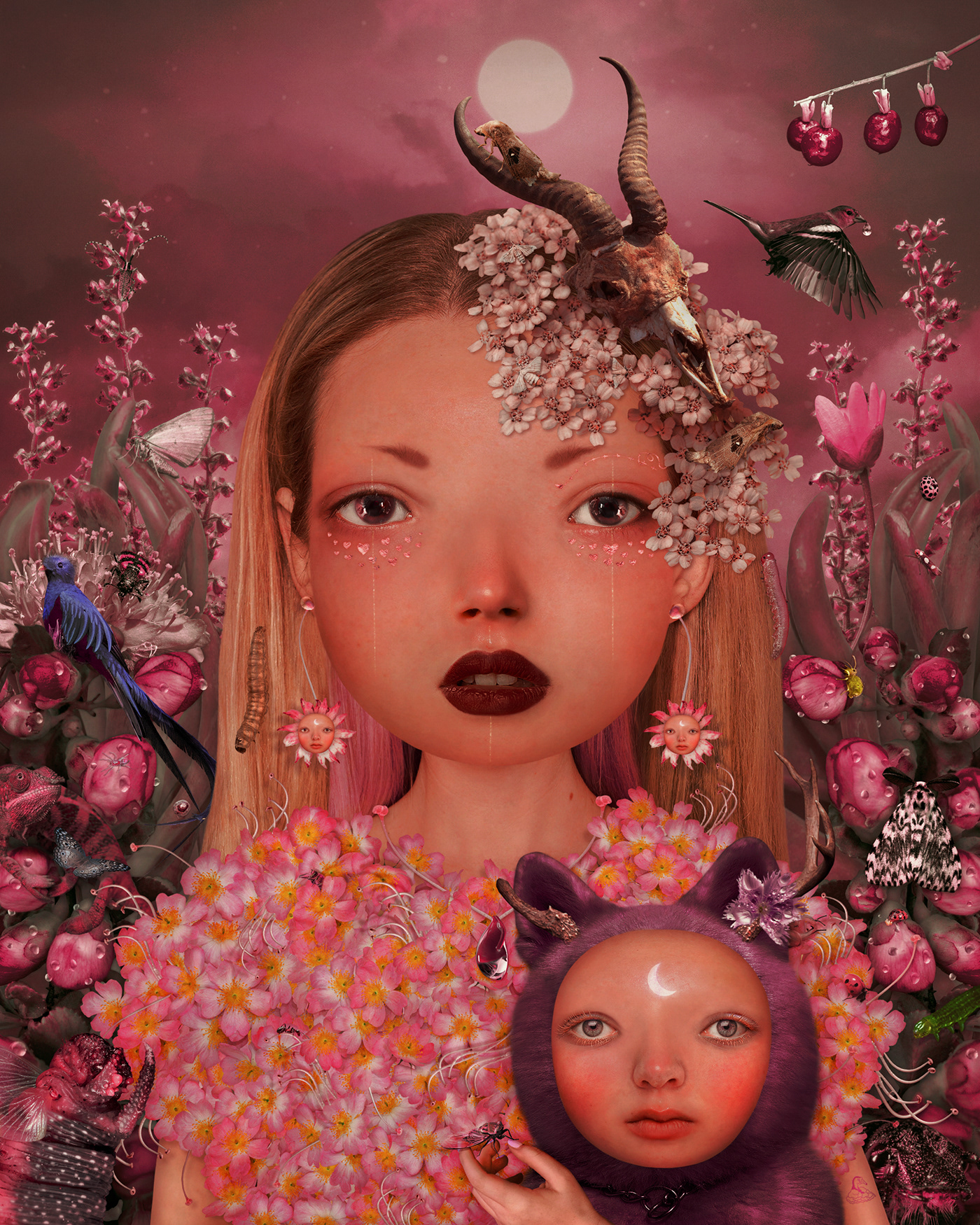 collage Digital Art  doll Flowers moon moonlight Nature portrait surreal