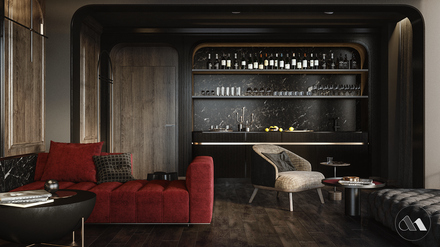 3dsmax vray 3D Interior design rendering Lobby bar