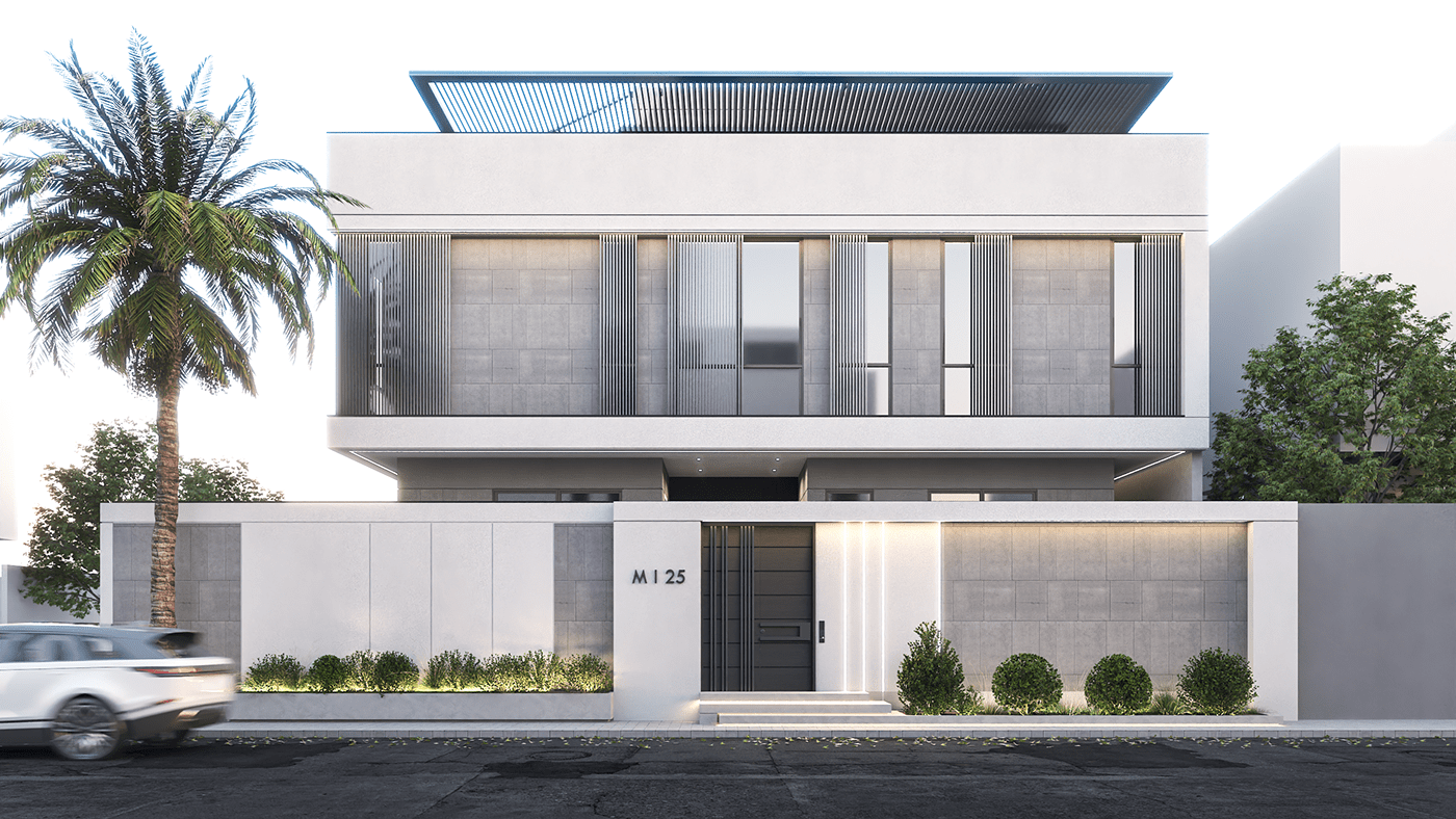 Villa villa design Facade design modern exterior Landscape architecture visualization Saudi Arabia