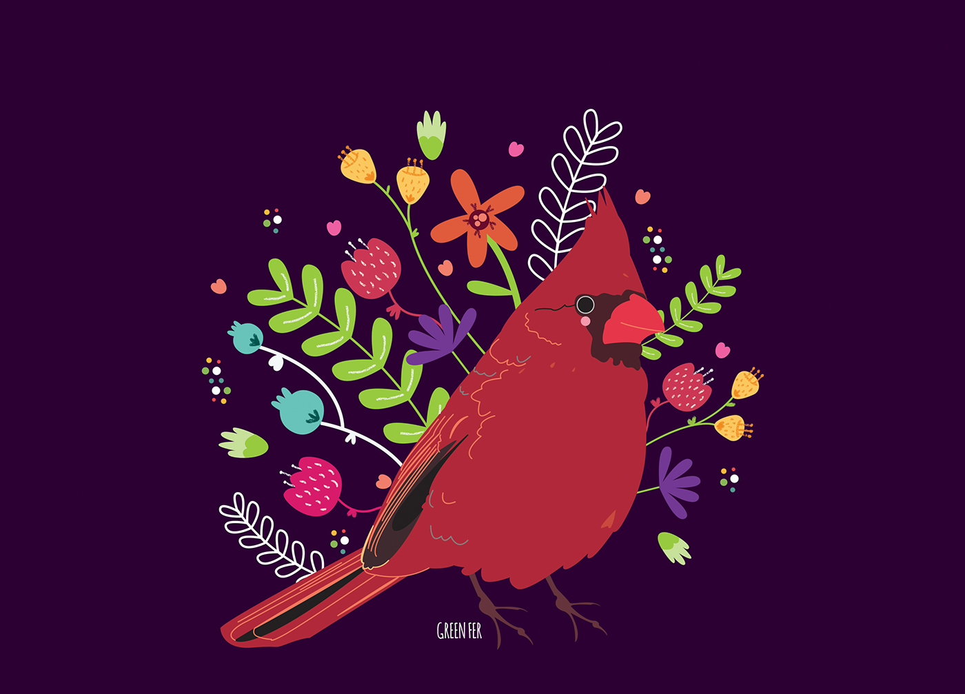 bird cardinal Flowers colors cartoon