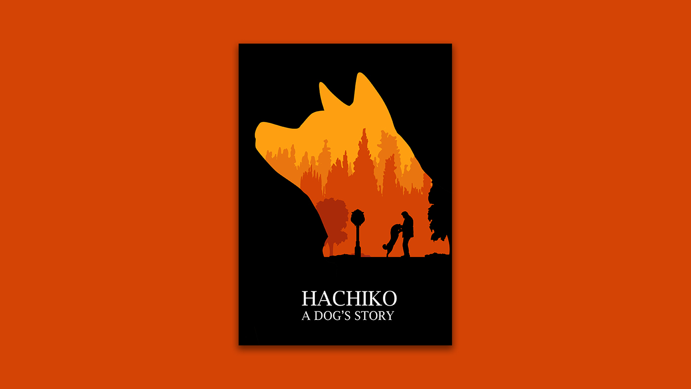 minimal movie poster movie hachiko movie poster Hachiko minimal movie poster minimal poster flat design poster poster dog story vector design