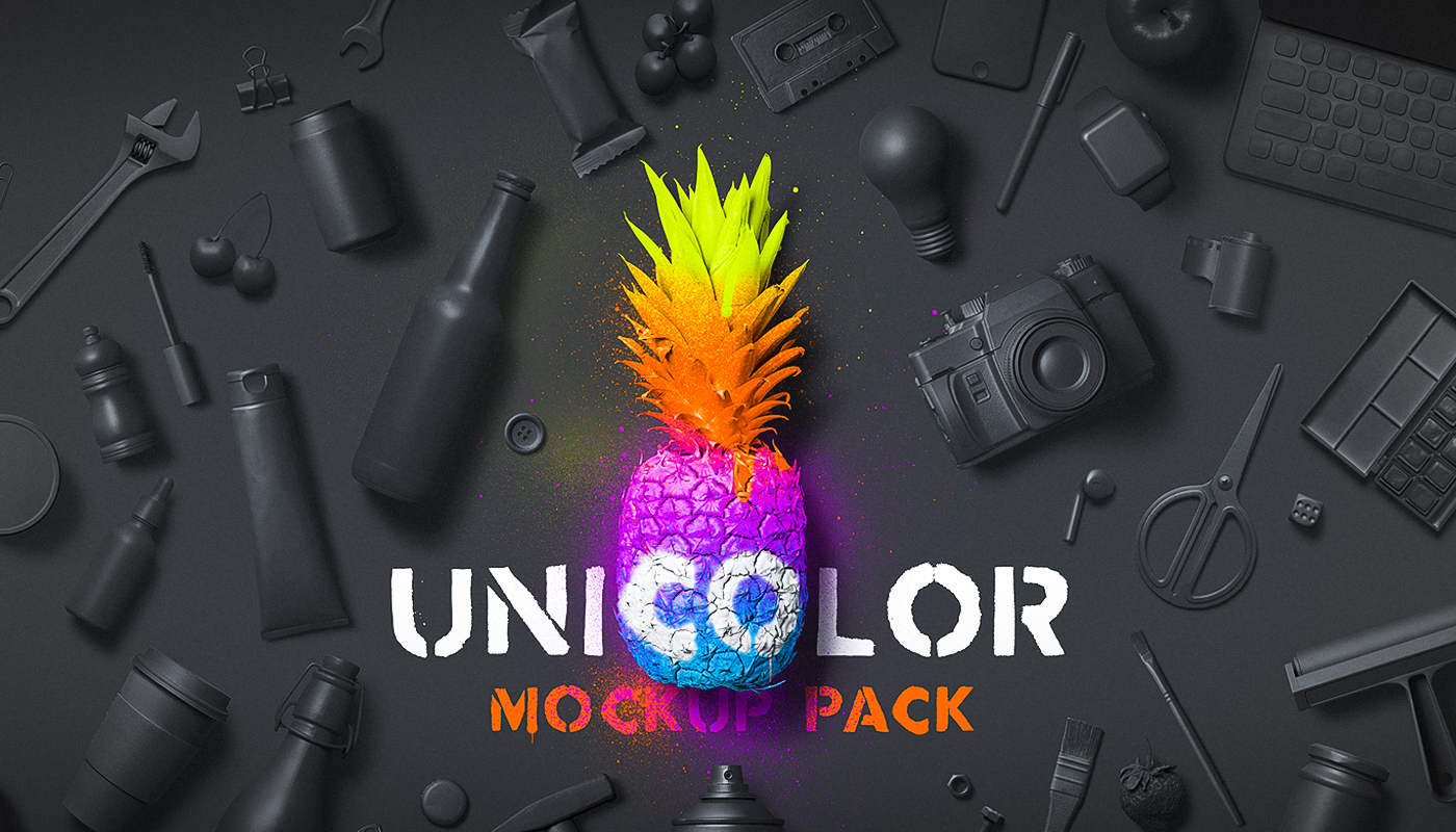 unicolor colorful color clay Painted objects Mockup spray paint
