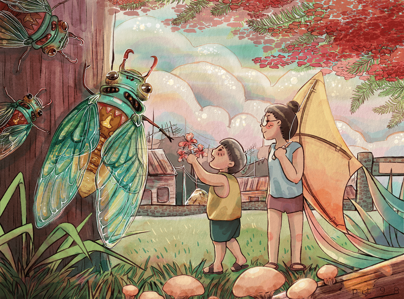 summer cicadas Kite summertime Digital Art  art artwork