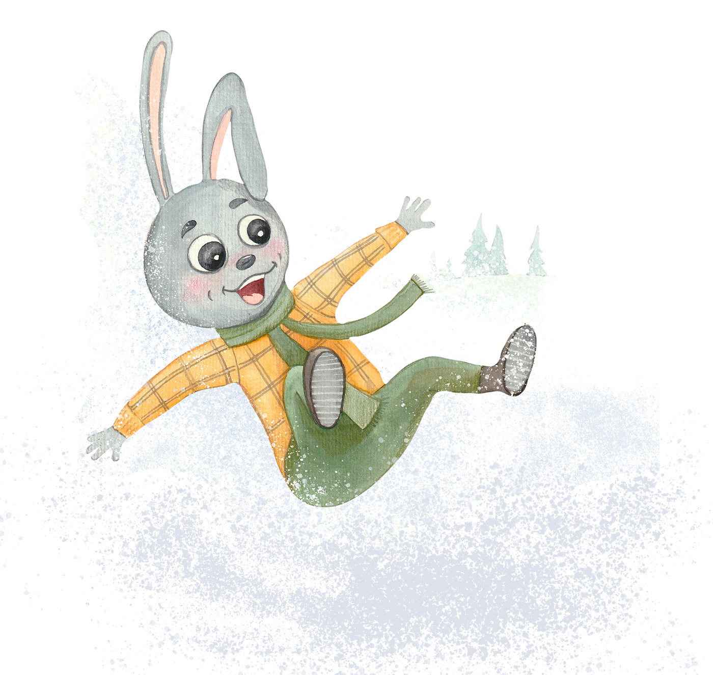 artwork cartoon Character design  cute illustration Drawing  Fun hare rabit watercolor winter