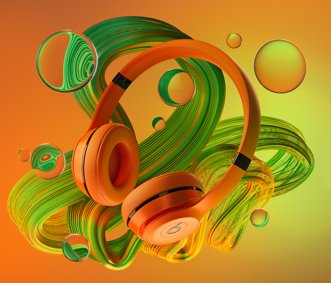 3D Abstract Art apple CGI colorful glass headphones modern music rendering