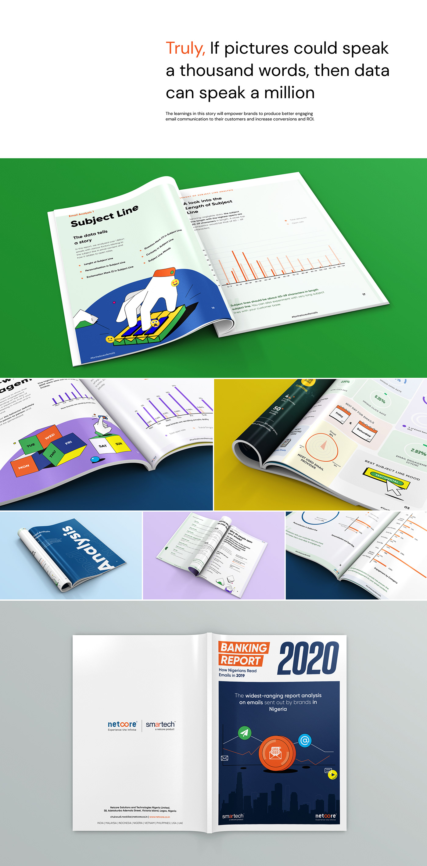 a4 brochure colorful Data emails Graphs illustration composition portrait report