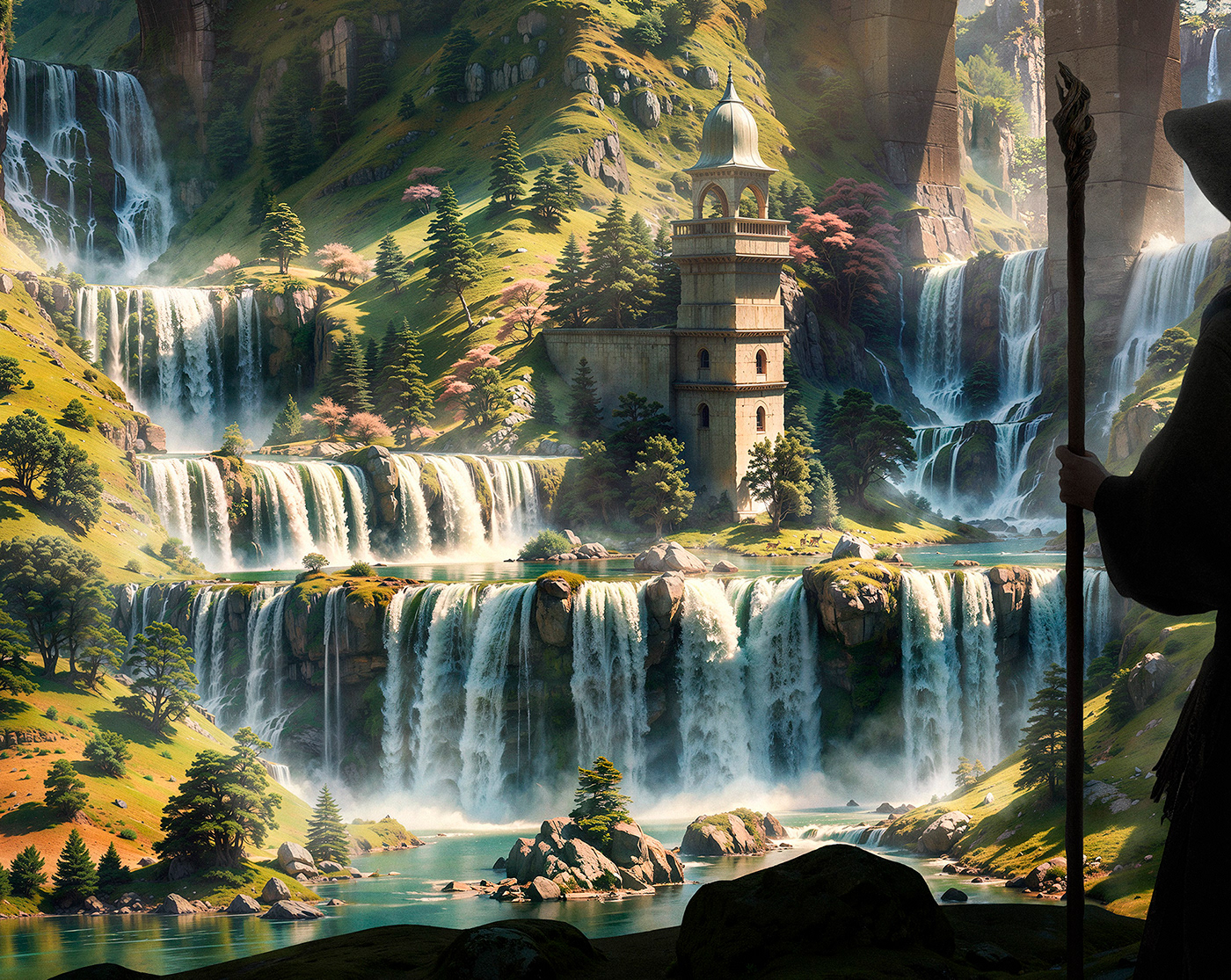 Lord of the rings the Hobbit gandalf wizard fantasy ruins abandoned Waterfalls Tolkien Ancient City