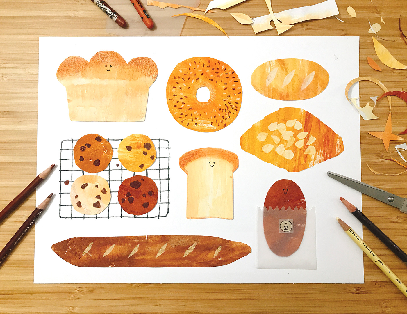 bakery illustration baking Bread illustration collage art paper collage