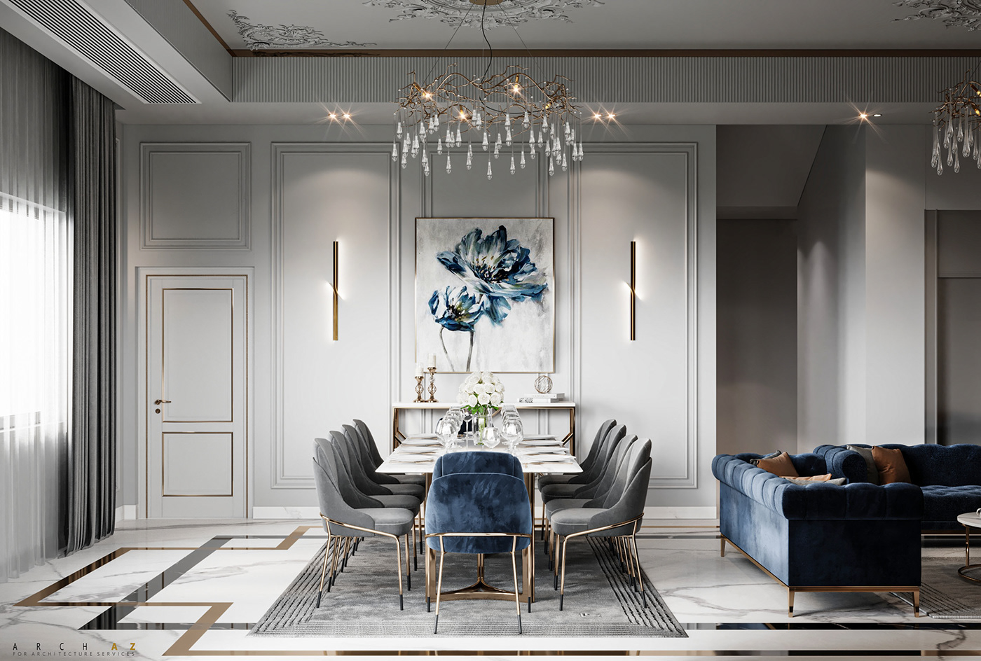 living room interior design  architecture realistic renders  luxury shopdrawing modern villa design 3D Rendering dining