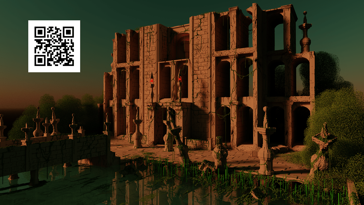 3D agumented reality Ancient architecture building Magicavoxel model Render visualization voxel