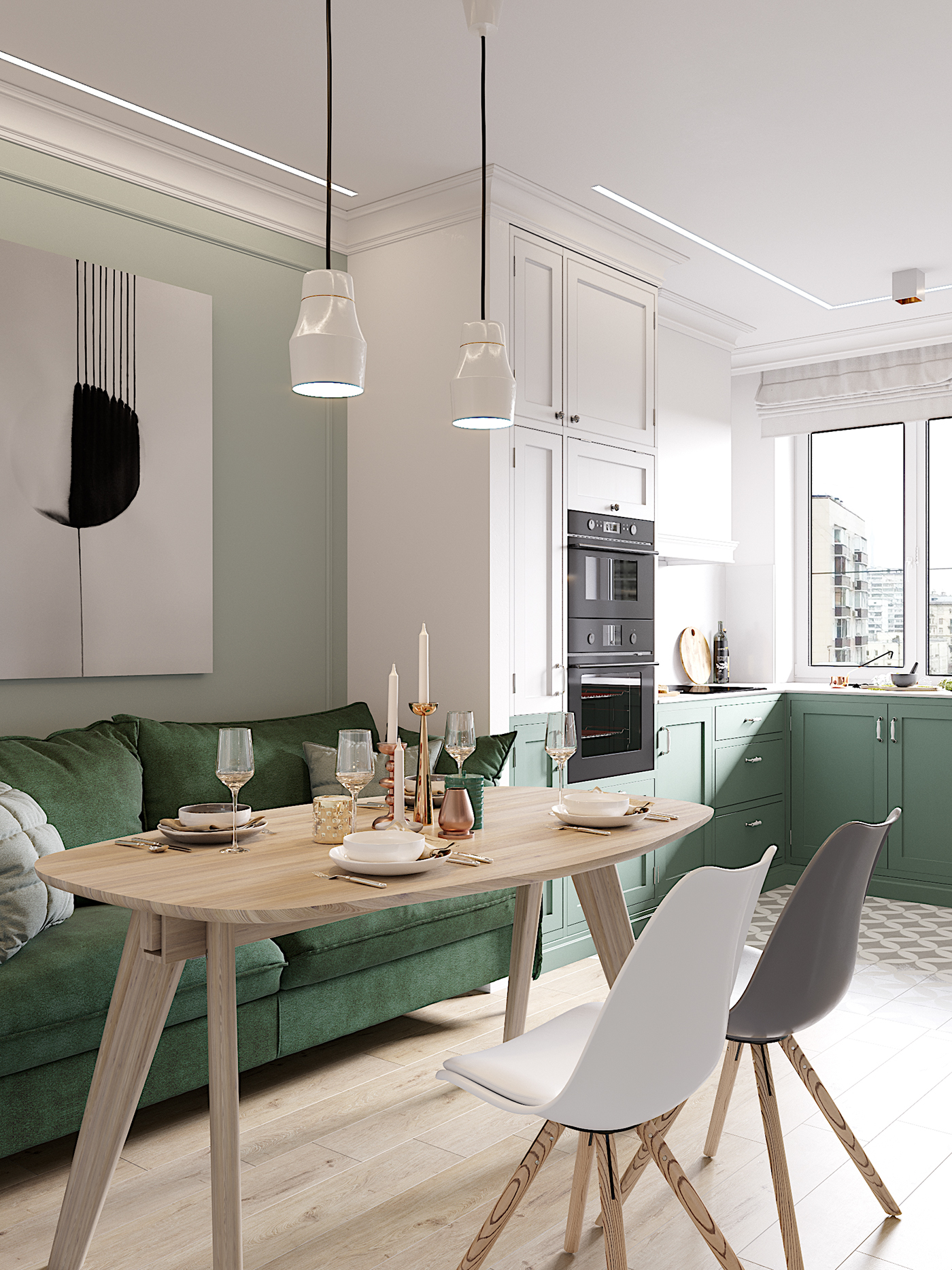 cartelledesign Interior design pink green LOFT Scandinavian modern