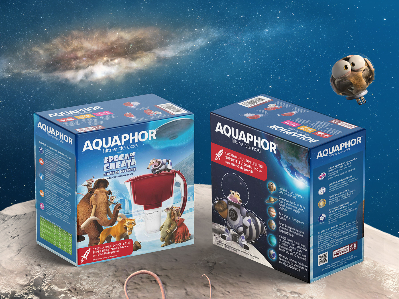 Ice Age characters on the packaging of Aquaphor water filters.
