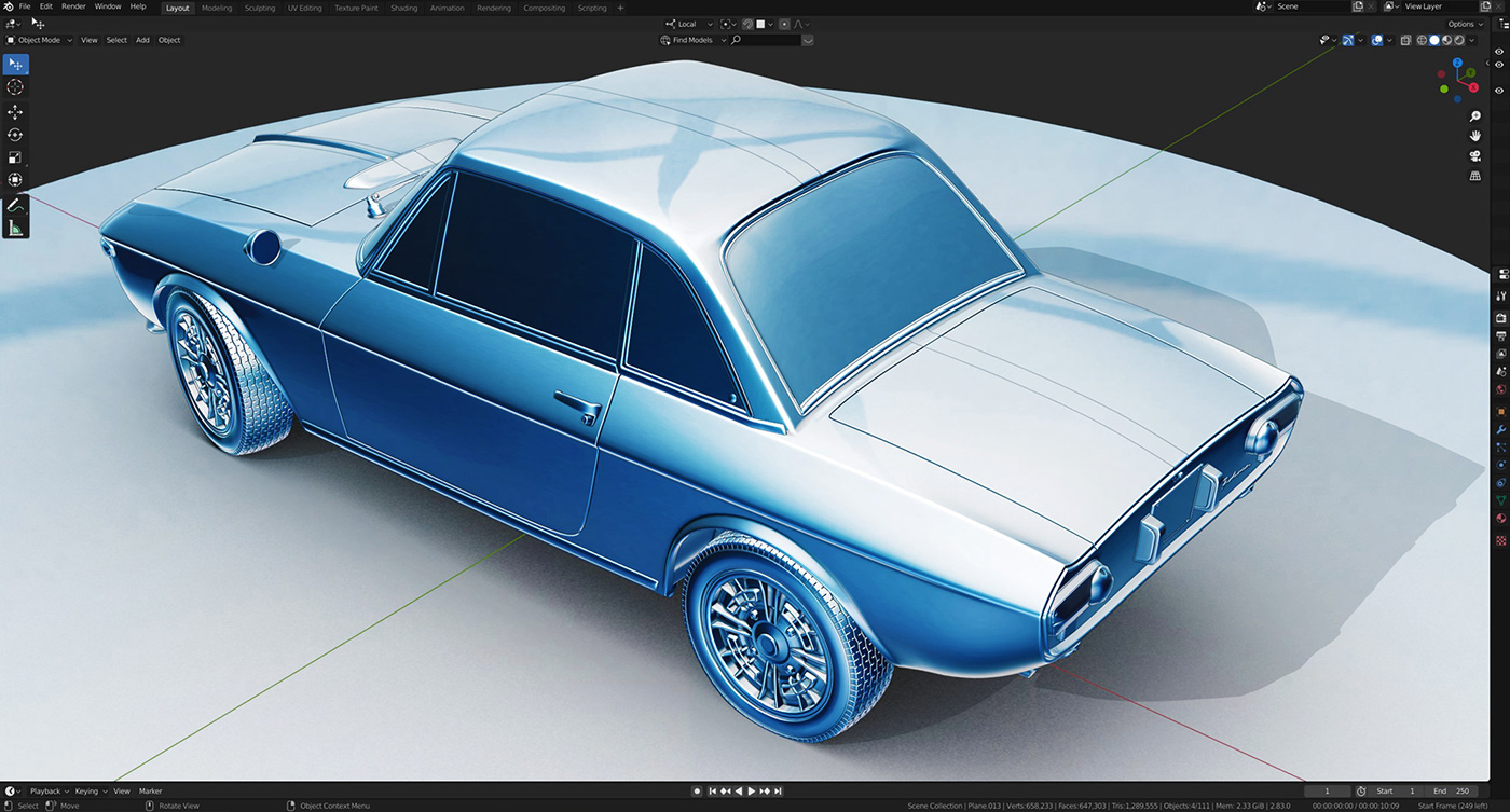 3D automotive   blender Cars fulvia Lancia modeling polygonal subdivison