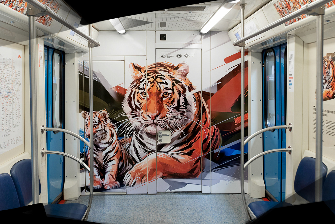 wild cats amur tiger center colors metro Moscow subway Nature streets tiger train