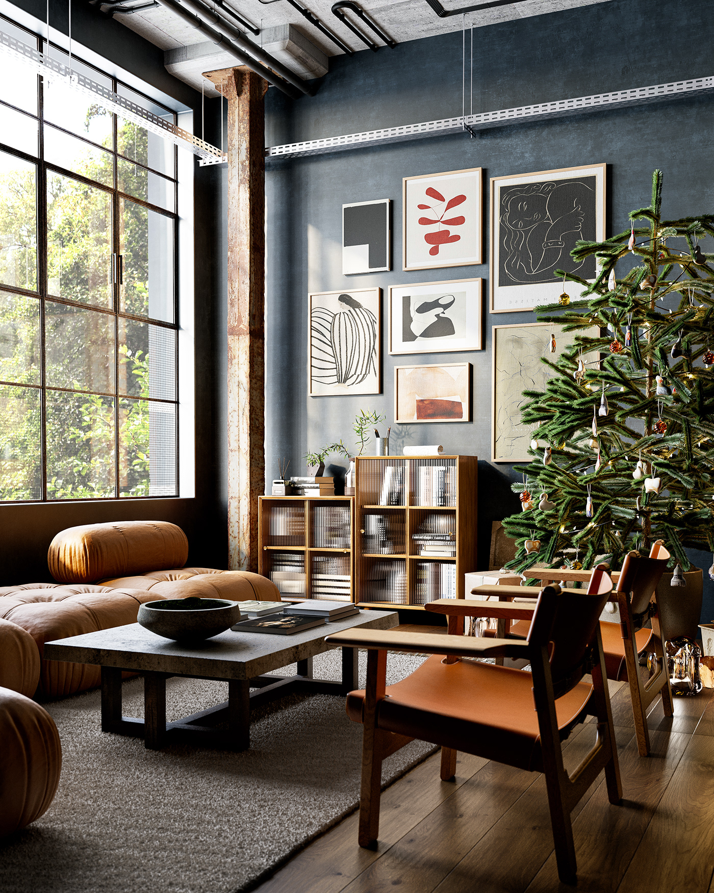 apartment architecture archviz corona render  industrial interior design  living room modern Render visualization