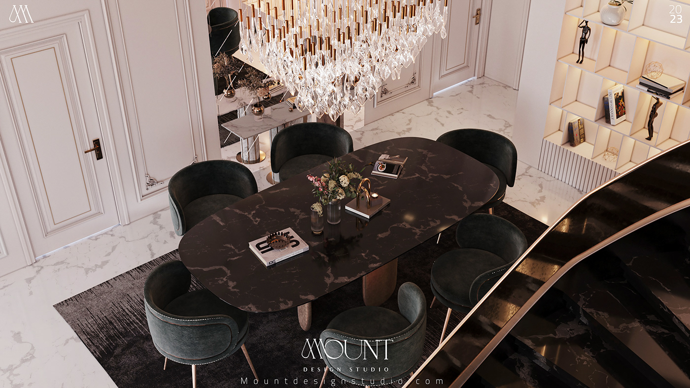 architecture archviz CGI corona dining interior design  luxury reception stairs neoclassic
