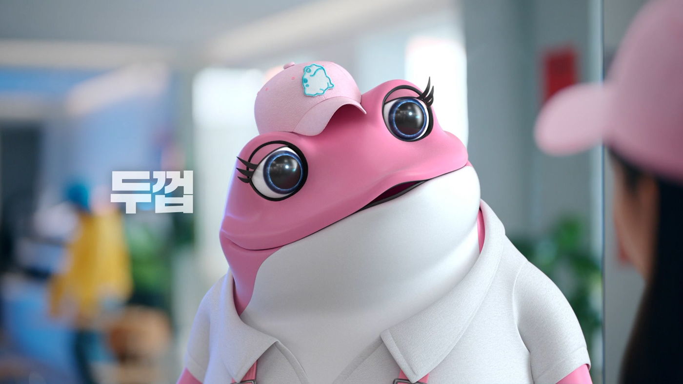 3D Character commercial cute jinro Korea pink running soju toad