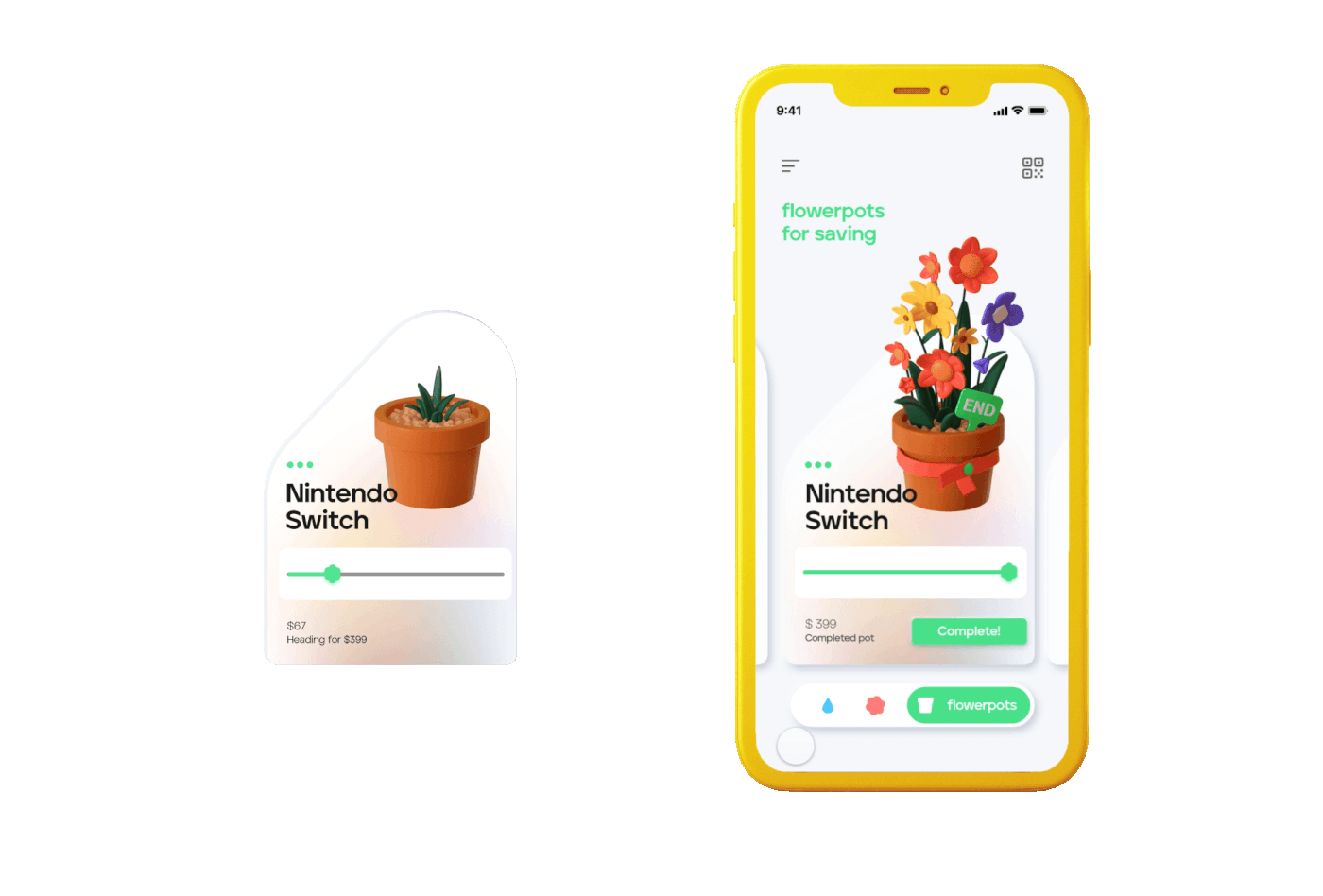 3D app c4d flower garden GUI mobile money uxui Bank