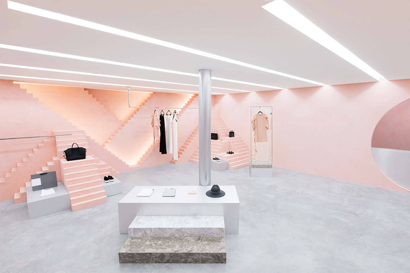 apparel Fashion  boutique new york city pink tones Geometrical shapes Interior Marble laminant