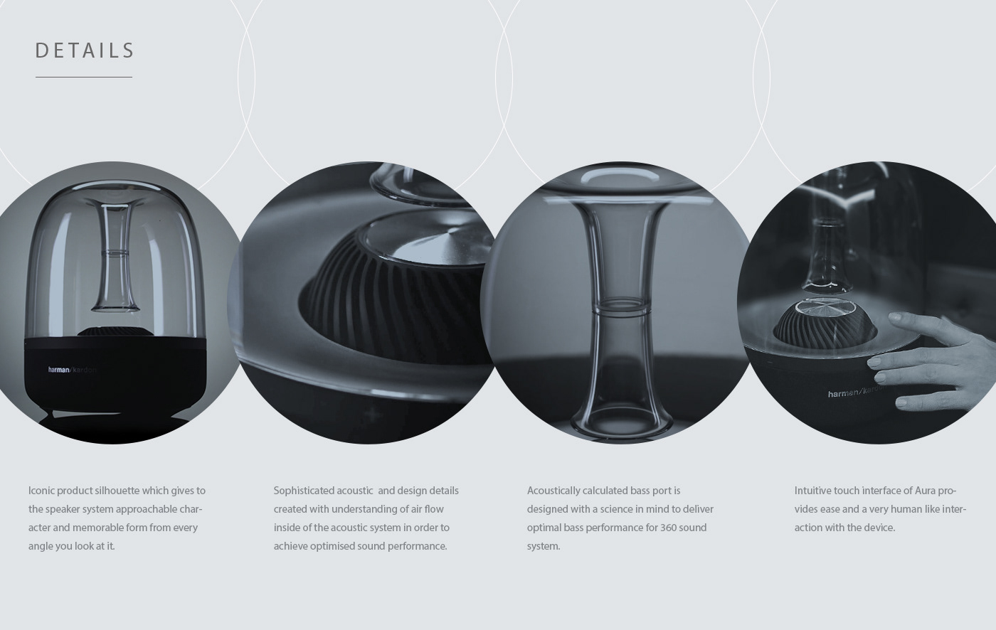 Aura speaker design sound system Harman Kardon Soundsticks acoustic design premium modern art