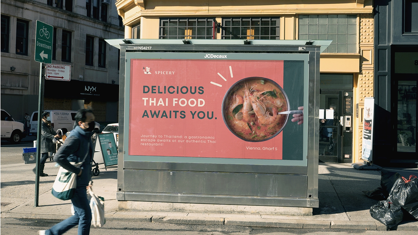 this is a billboard for a Thai restaurant in Vienna