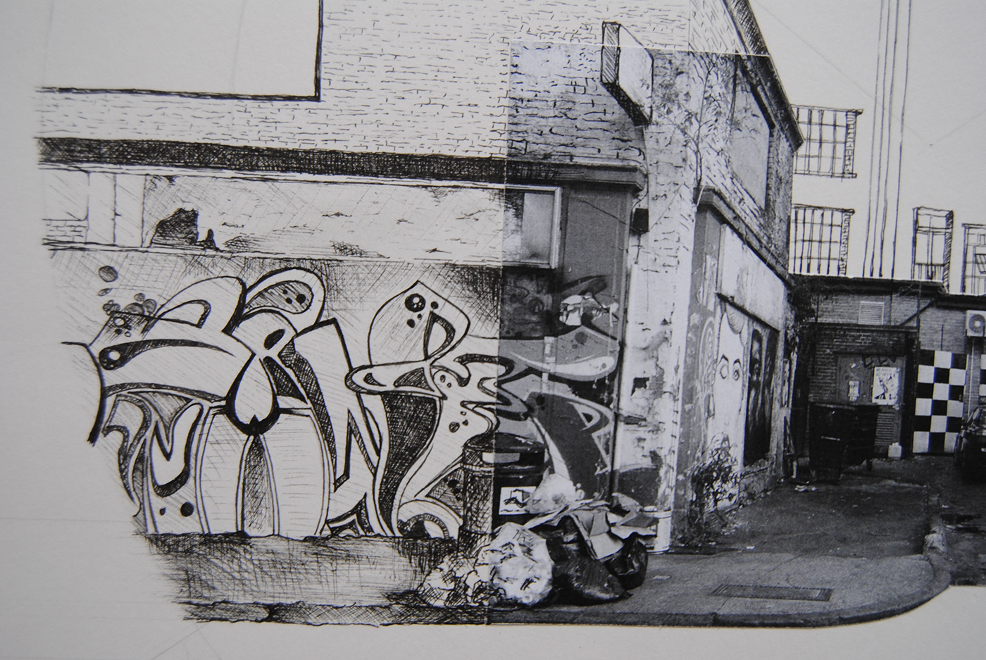 ILLUSTRATION  fine art sketches London brick lane Street Art  Back Alley ink