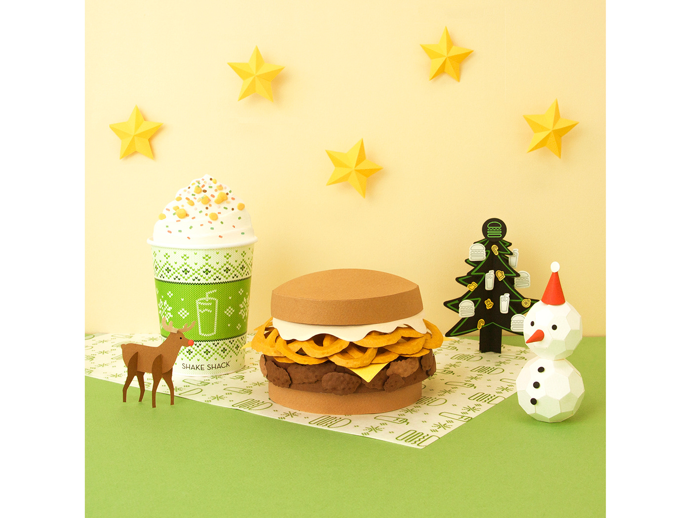 paper paper art paper design set design  handmade ILLUSTRATION  hamburger Shake Shack Food  ArtDirection