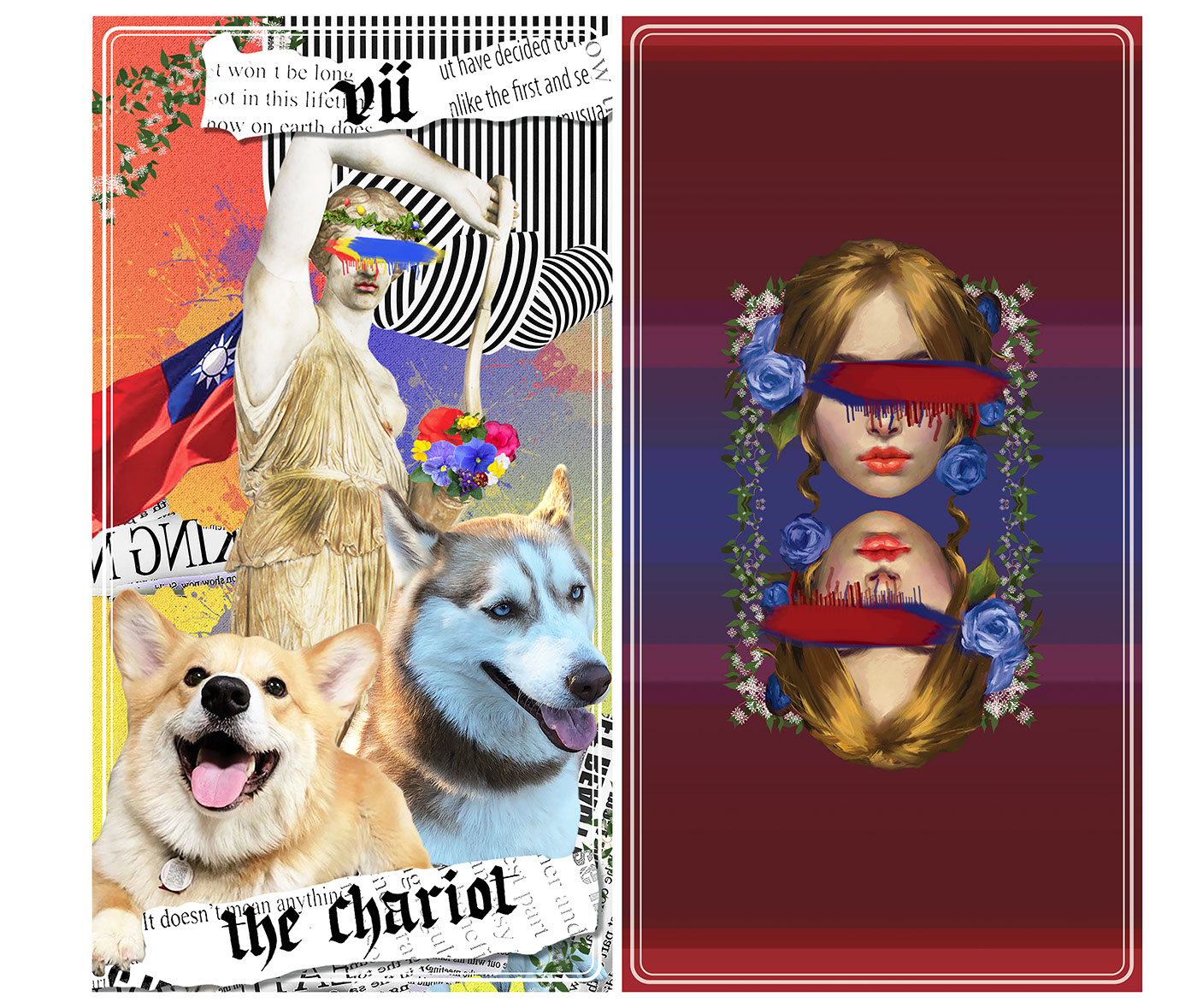 tarot card collage collage art abstract Primary colors self portrait playing card