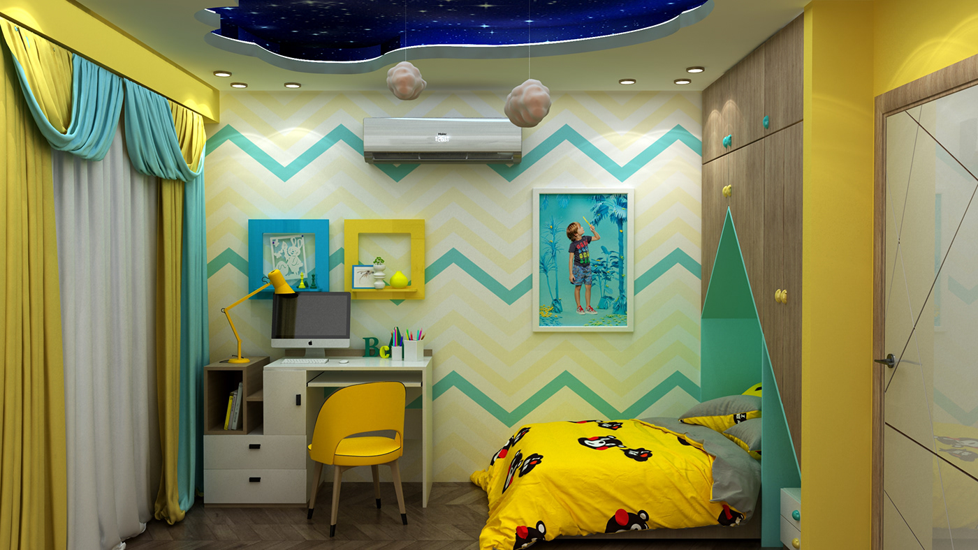 apartment bed bedroom boys design idesign interior design  yellow