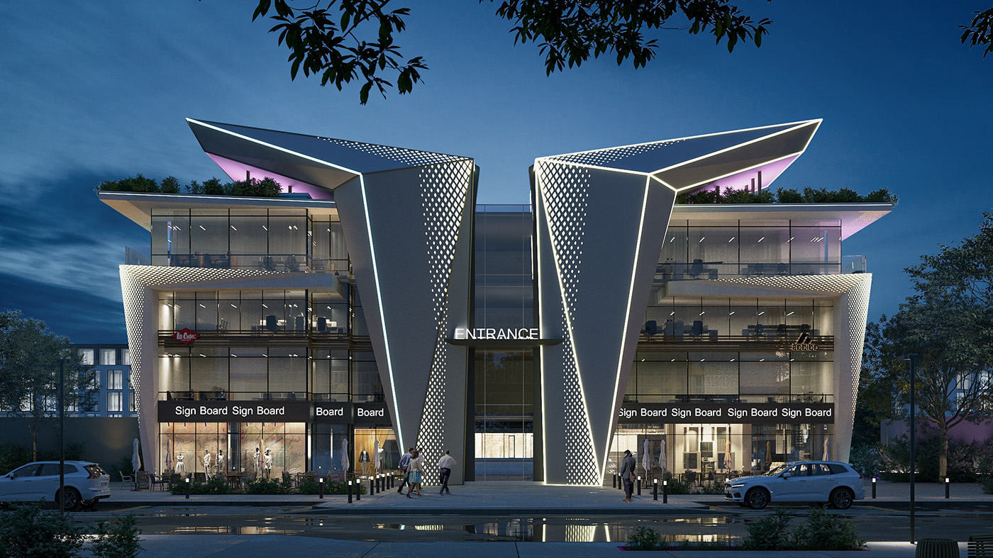 CGI architecture visualization archviz exterior modern 3ds max mall Shopping exterior design