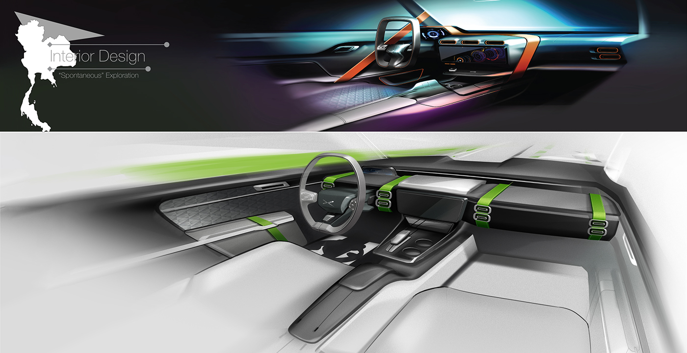 automotive interior design sketch rendering