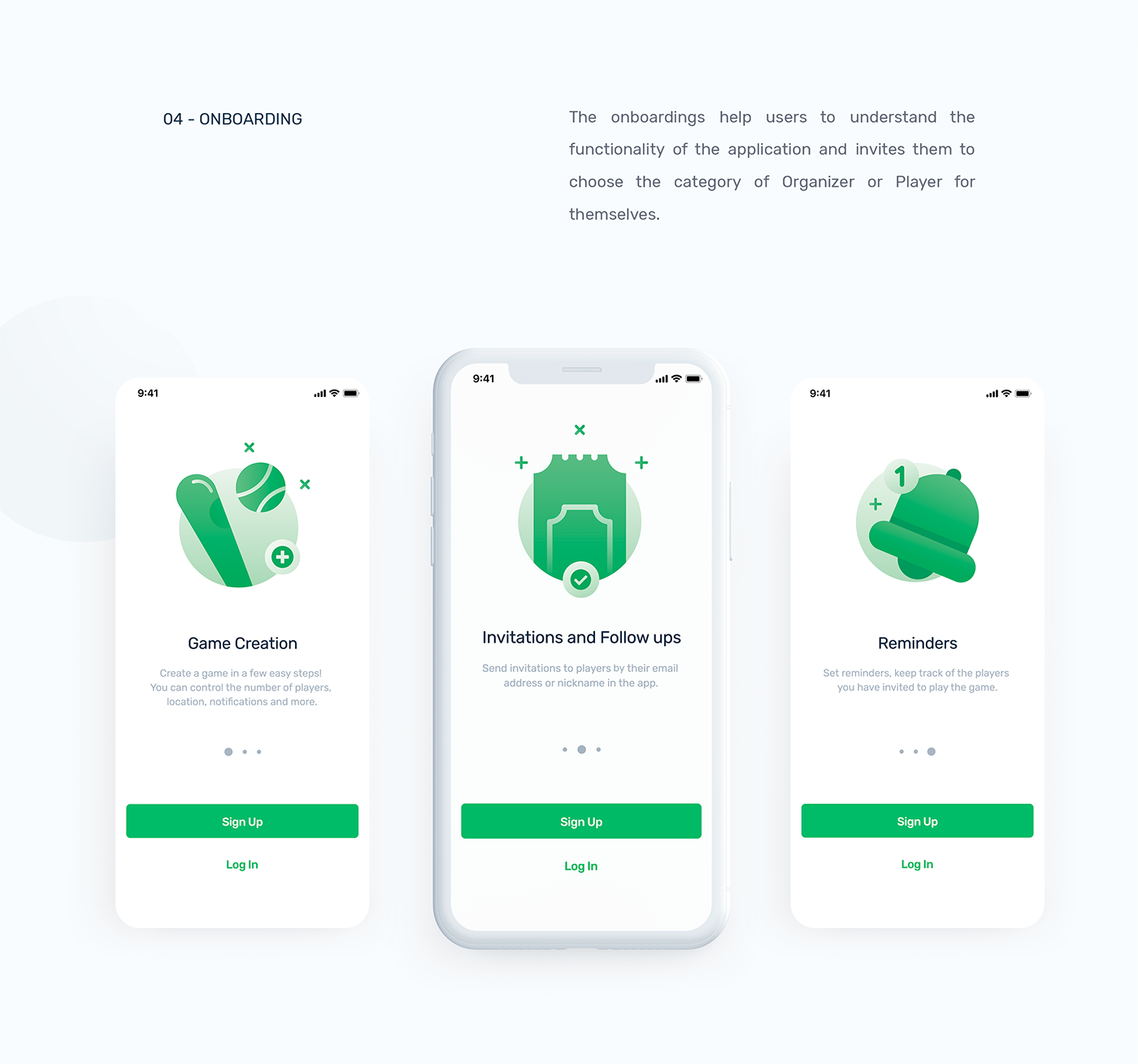 app mobile green sports application iphone ios wireframe user flow iPhone x