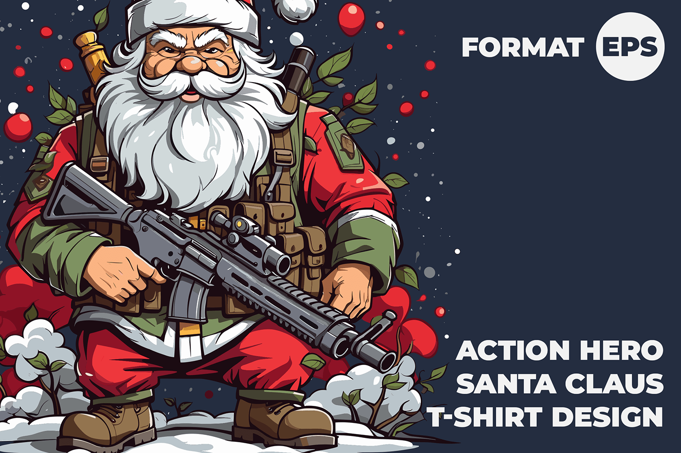 Santa Claus Christmas comic art T-Shirt Design ILLUSTRATION  EPS vector Action Hero Action movies