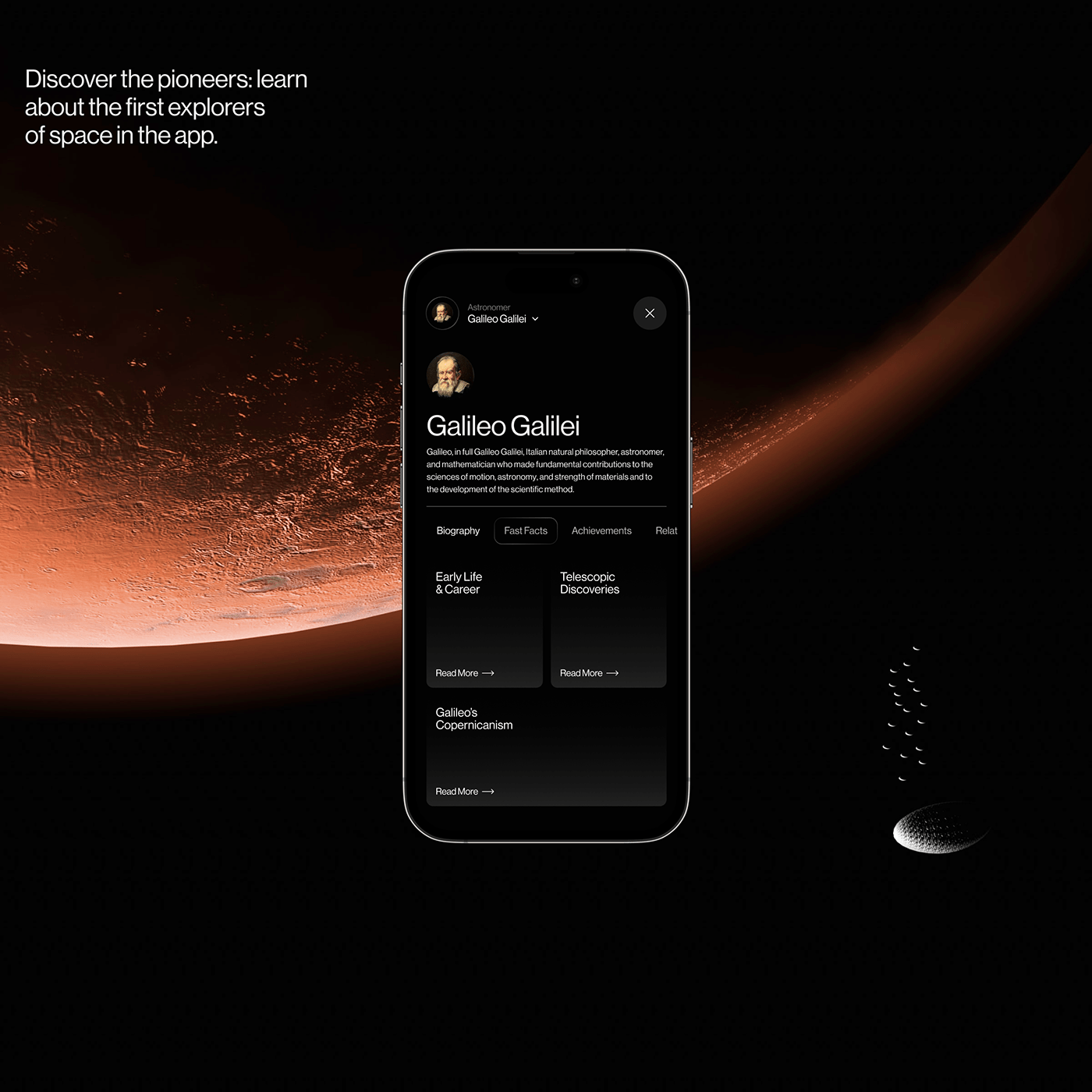 Explorer screen. Cosmo Mobile Application concept.