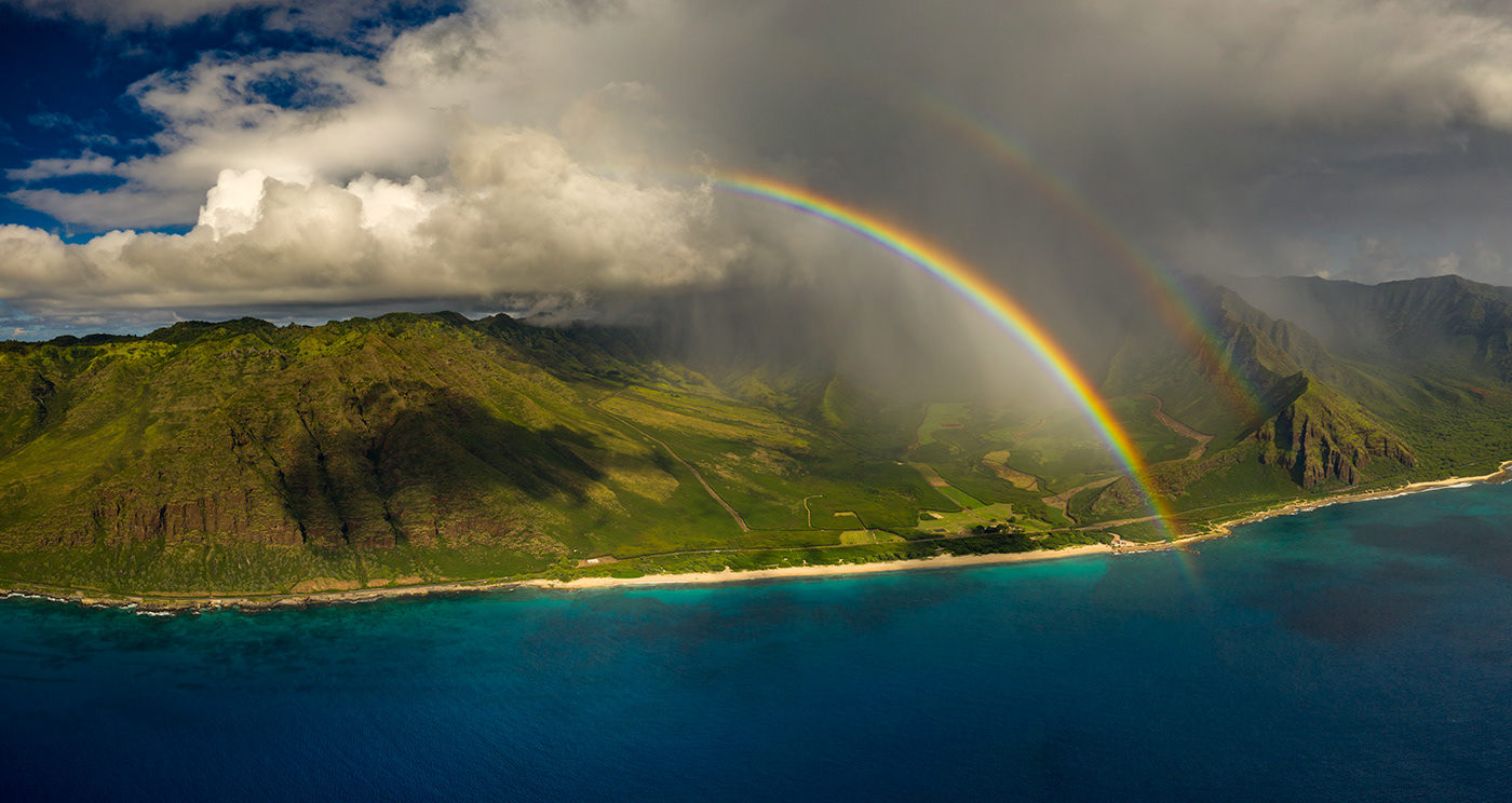 beach blue green HAWAII mountains Ocean rain rainbow Tropical