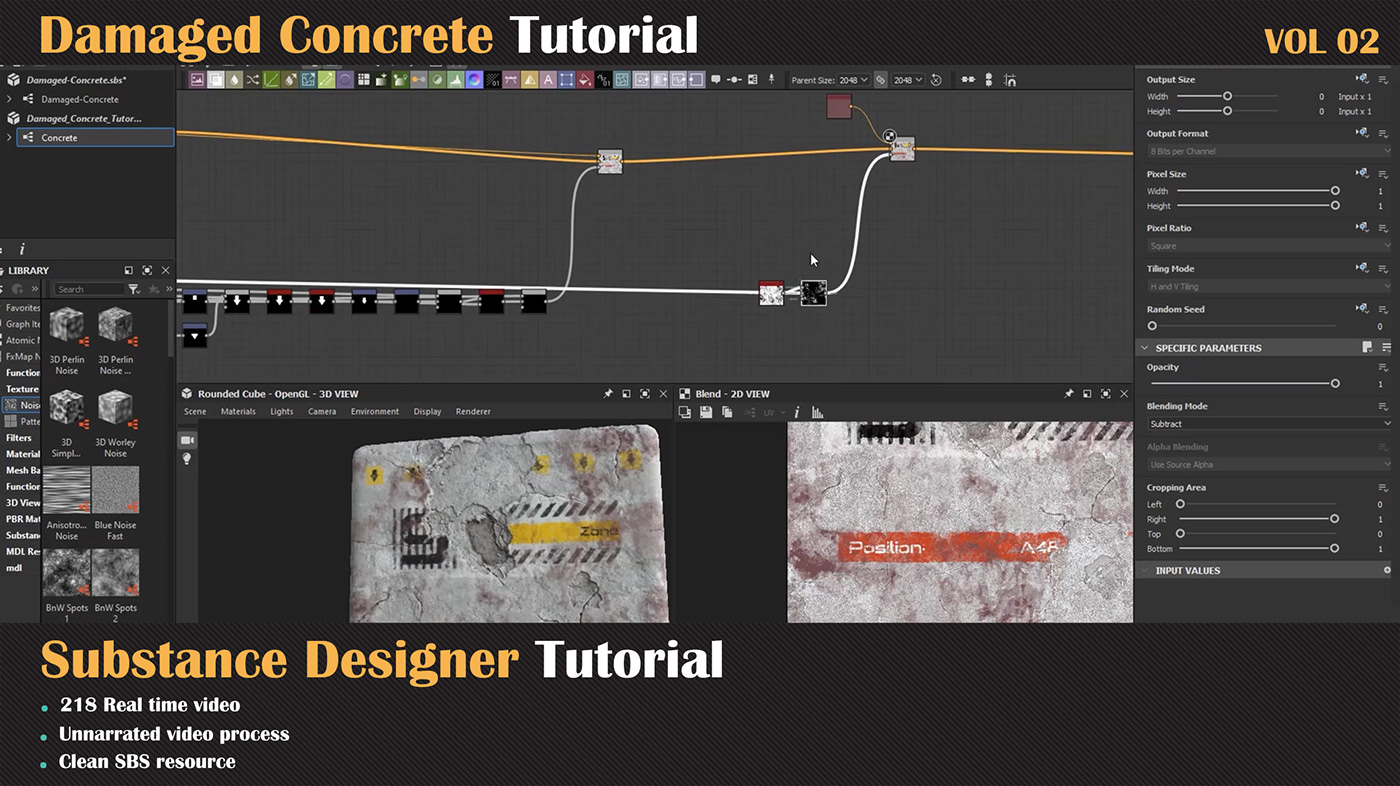 concrete crack damage digital 3d Digital Art  substance designer  Substance Painter tile texture tutorial visualization