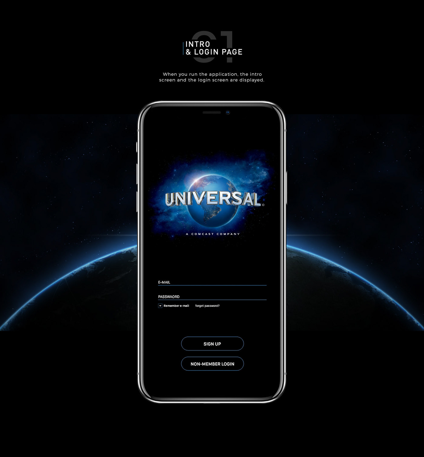 universal UI&UX   design visual movie black blue app design