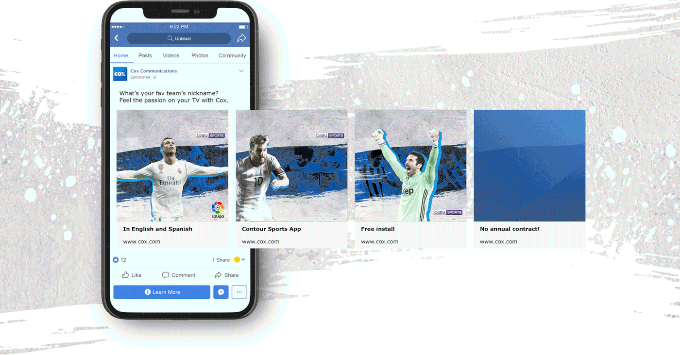 Advertising  Cox facebook messi Ronaldo soccer social media Telecom telecomunications tv spot