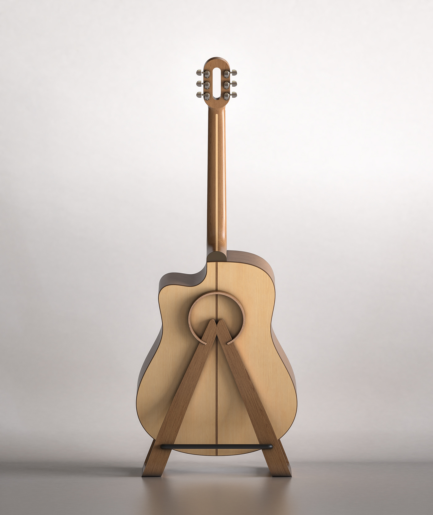 concept design guitar instrument CGI product rendering visualization cmf wood