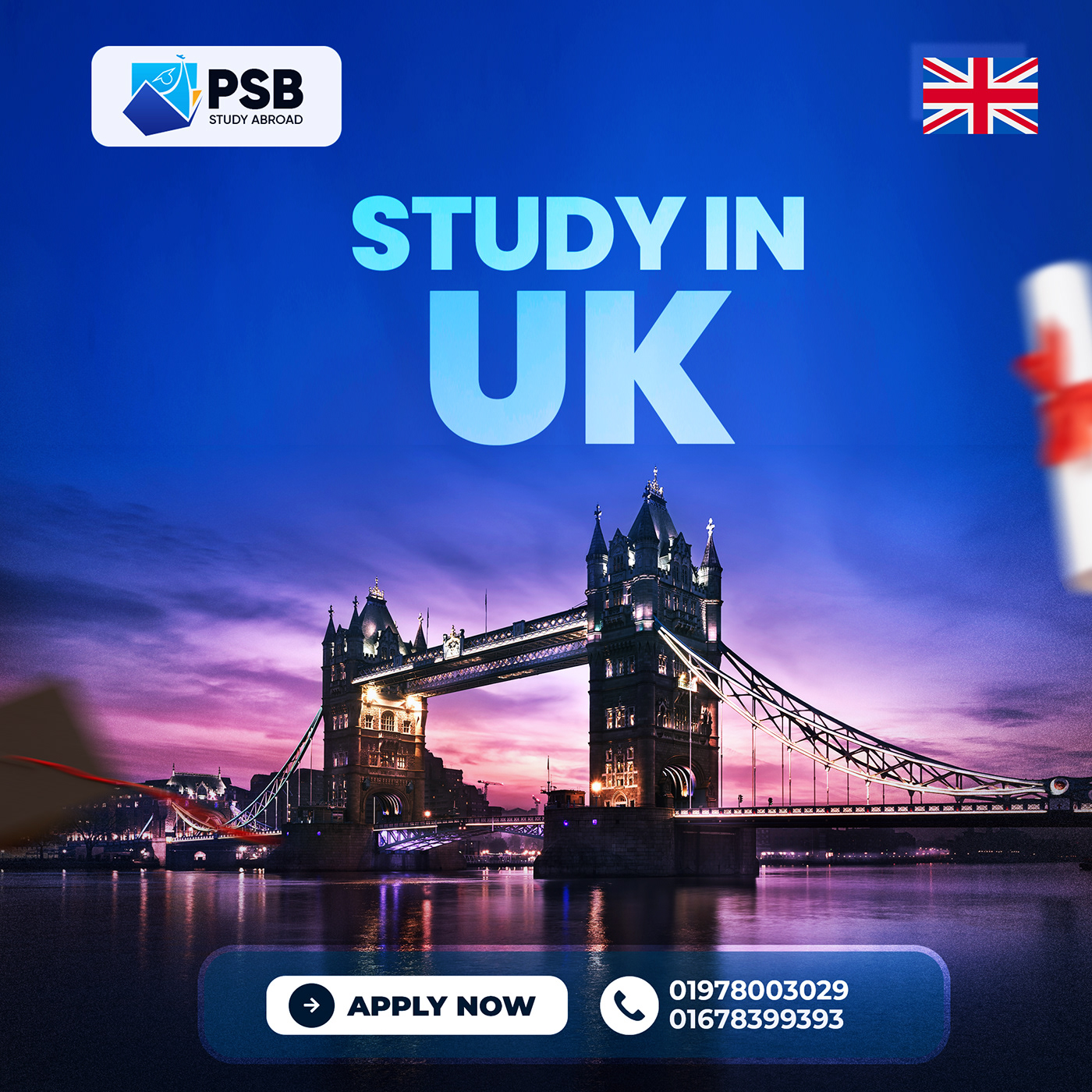 PSB Study Abroad - Study in UK - Minimal Social Media Post Design 