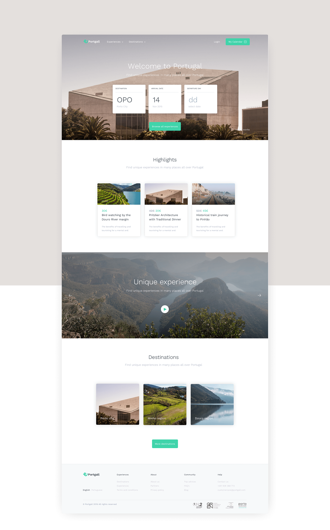 tourism Experiences Portugal Travel checkout calendar filter search landing page user flow wireframe iconography icons green Significa