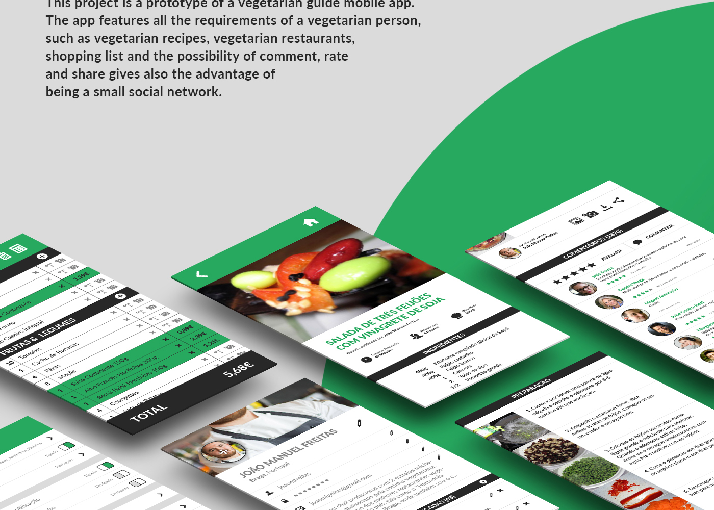UI app Vegetarian green recipes receitas restaurants Shopping list ux