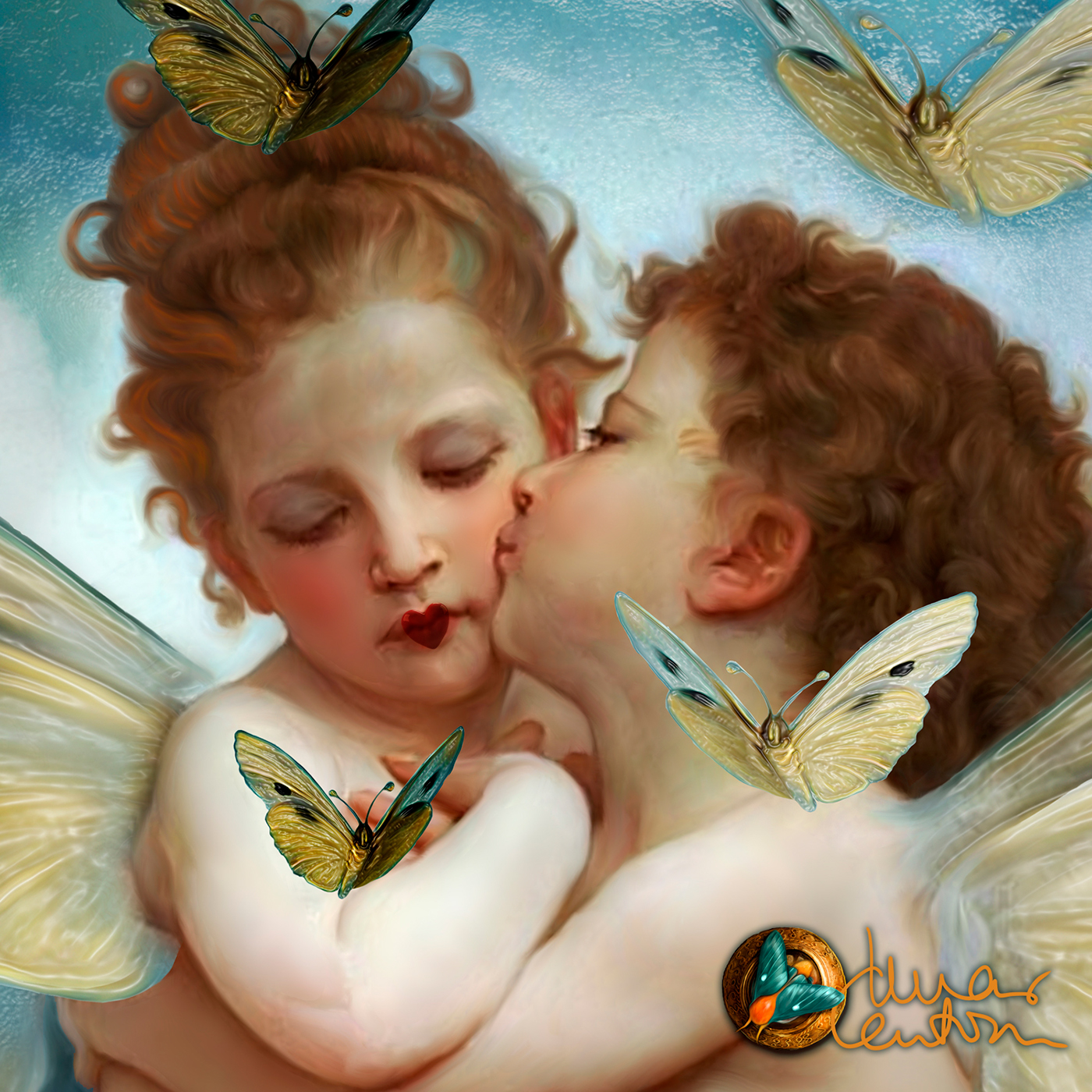 angels Lovers valentine'day butterfly heaven celestial blue children vintage inspiration