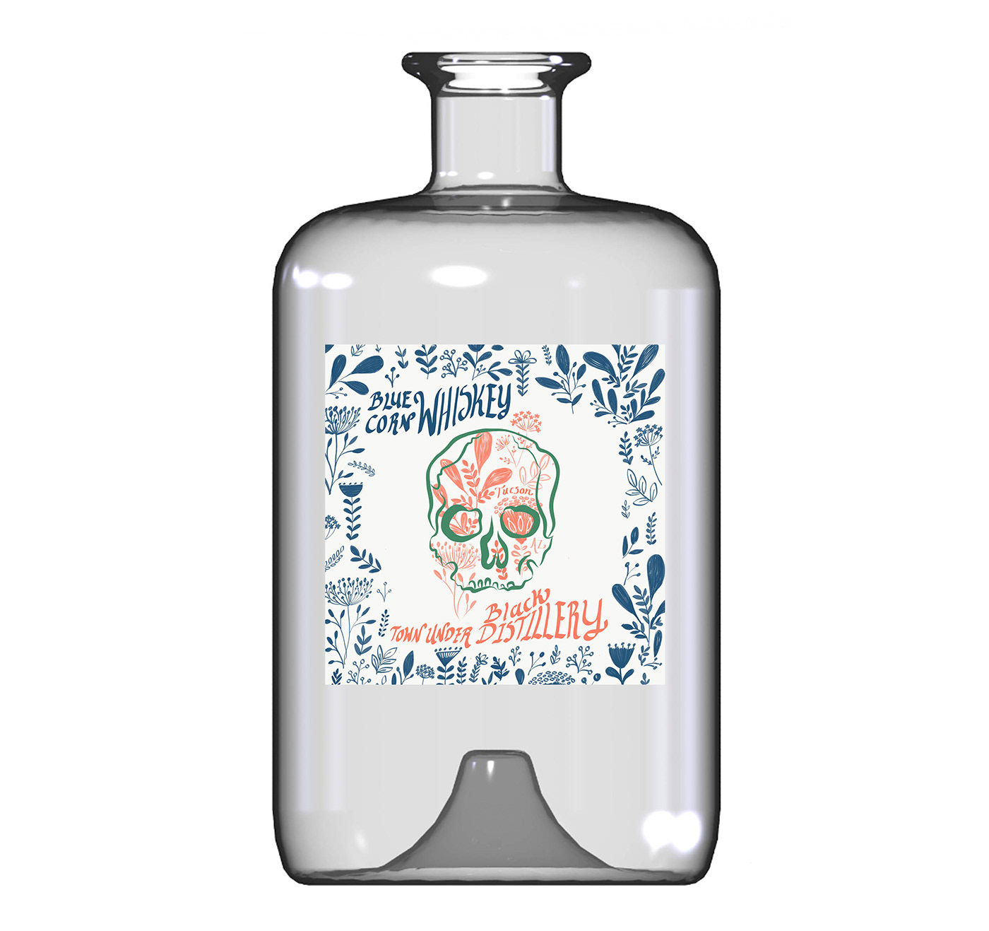 Packaging Whiskey Label ILLUSTRATION  graphic design  Logo Design skull Flowers monsoon colors typography  
